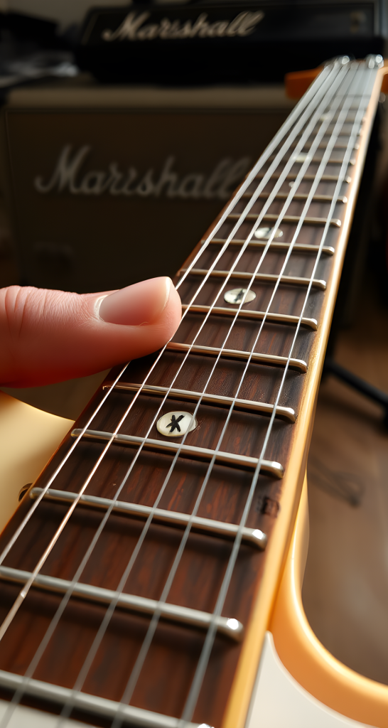 Image showing string buzzing on frets