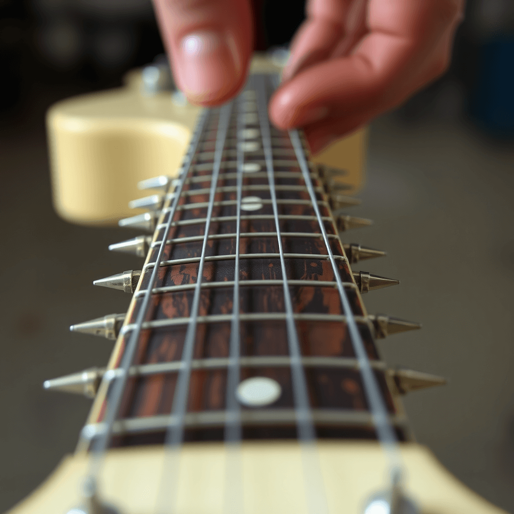 Sharp fret ends on an electric guitar fingerboard