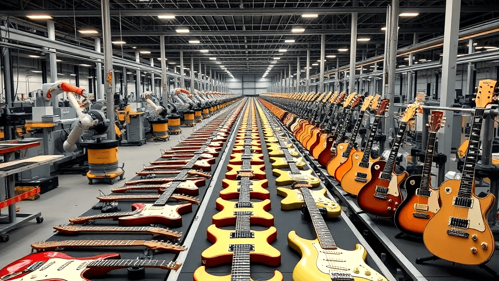 Guitar factory assembly production line
