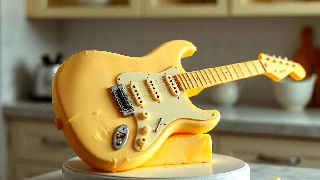 Fun image of a guitar made out of butter