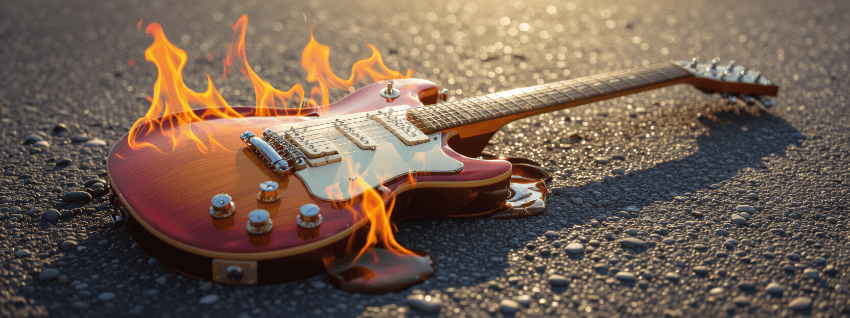 Guitar on fire and melting due to extreme heat