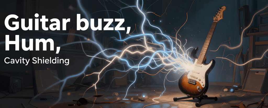 Conceptual image showing guitar buzz and hum due to electrical interference